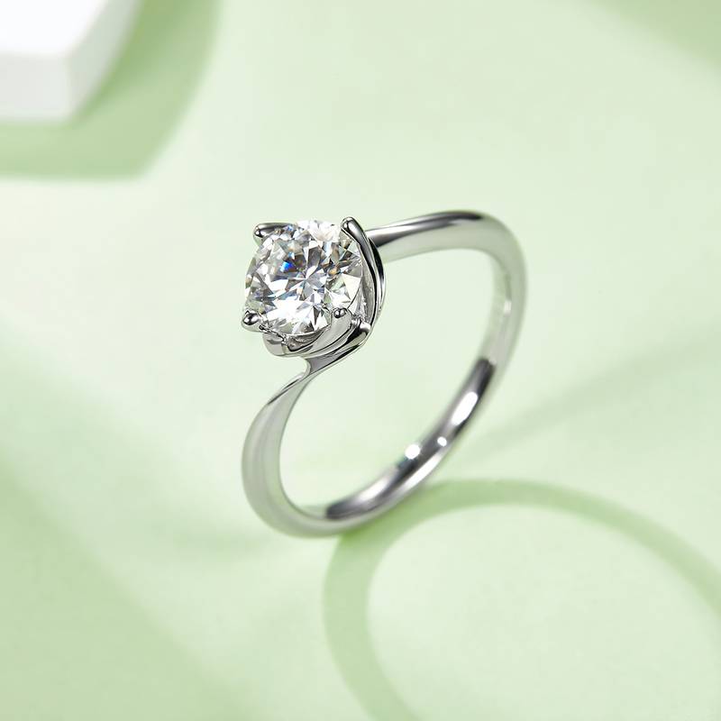 扭臂花蕾S925银镀白金MoissaniteWomen's Ring1ctD级